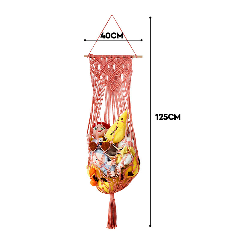 手作りの創意玩具収納網兜木棒金綿縄編みホーム壁掛け玩具網兜卸売り|undefined