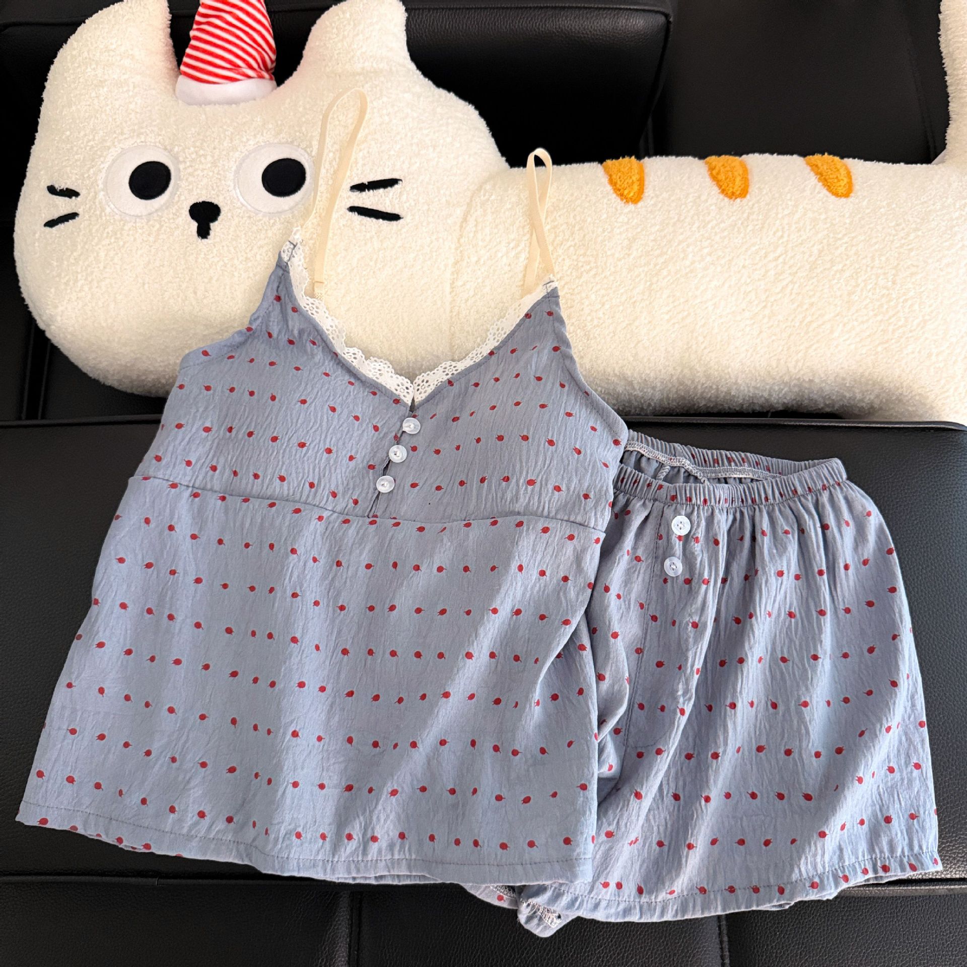 Pantalones cortos con cojín de pecho al por mayor transfronterizo pijamas de verano nuevo algodón nublado dulce conjunto de ropa de casa a cuadros