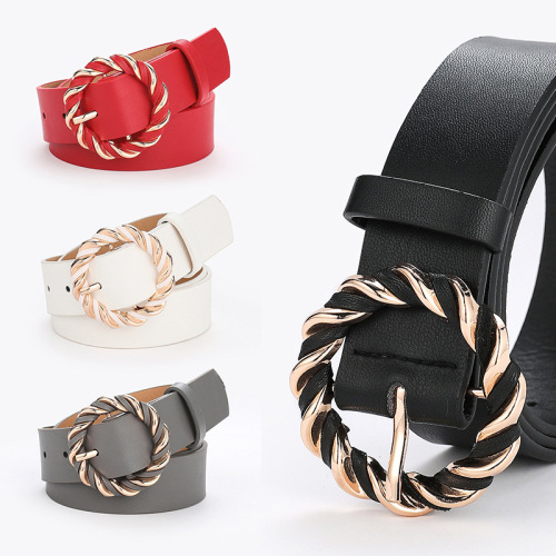 New style twist buckle fashion PU wrapping women's bare body belt decorative dress retro round buckle belt for women