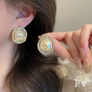 欧美小香风气质女款耳钉高级感镶钻精致耳饰几何圆形夸张字母耳环