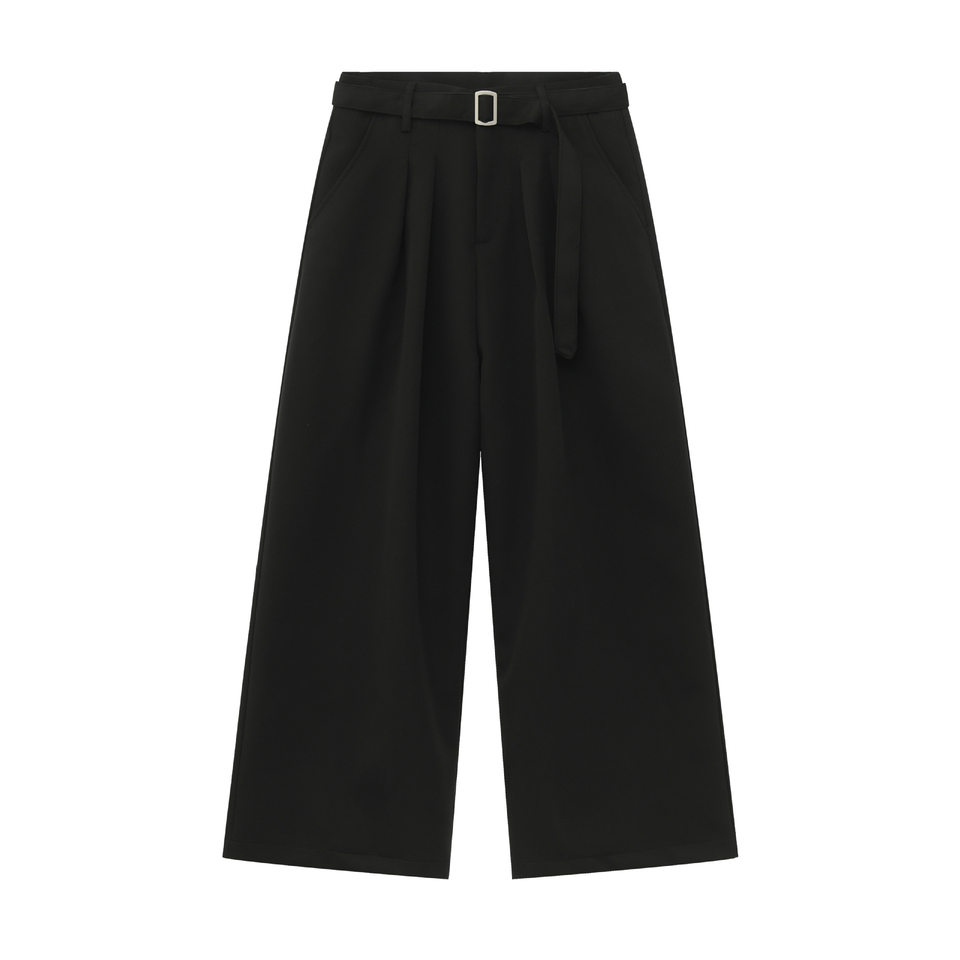 Quần tây nam dáng chữ A xếp ly đôi, cắt may 3D, vải rủ màu trơn, quần dài casual — màu xám, màu đen