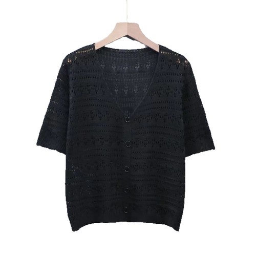 Summer Short Sleeve Mesh Top, Thin Knit Sheer Ladies' Open-Front Cardigan, Outerwear Pair with Camisole Dress, Trendy