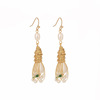 Design fashionable long brand earrings handmade from pearl with tassels, European style, flowered