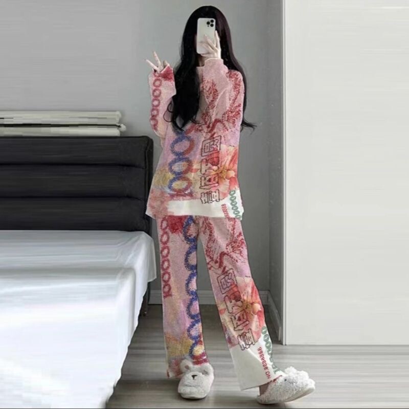 Fall/Winter Male and Female Student Dormitory Funny One Million Pajamas Couple Long Sleeve Short Sleeve Sleeping and Going Out Suit Home Dress