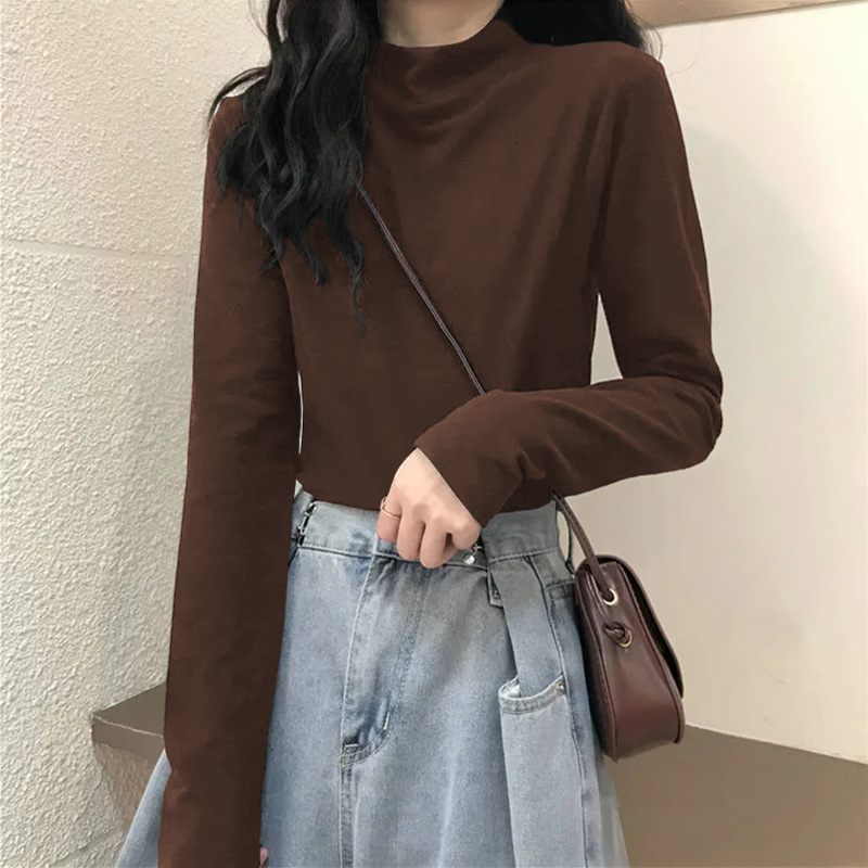 Double-Sided, Woolen Half-High-Necked Warm Base Layer Shirt For Women Perfect As An Innerwear Item For Autumn And Wint_ecoleips.com