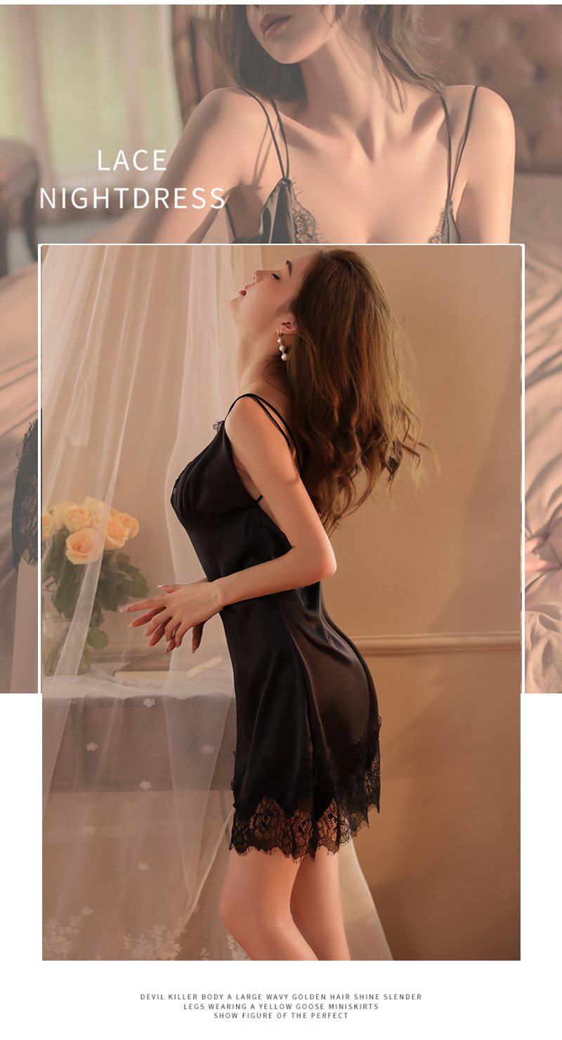 Sexy Camisole and Short Skirt Lingerie Set with Open-Crotch Stockings, Wine Red One Size — detail image 10