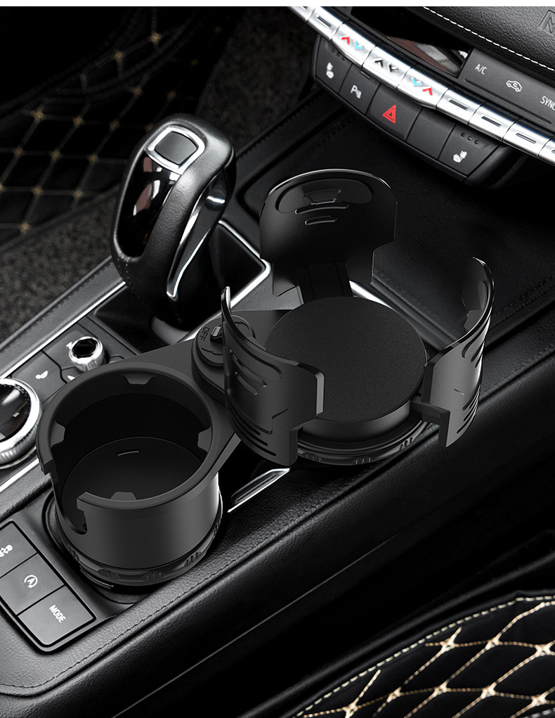 Cross-border multi-functional car water cup holder double-layer thickened cup holder retractable rotating beverage holder with switch storage box