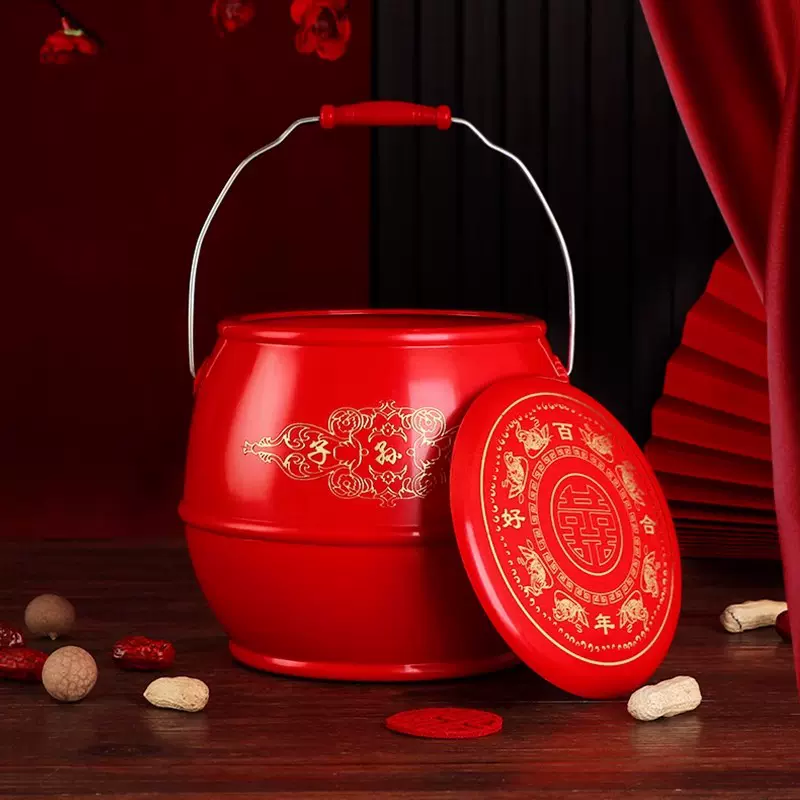 子孙桶结婚庆用品摆件女方新娘出嫁陪嫁结婚用的喜桶红塑料桶