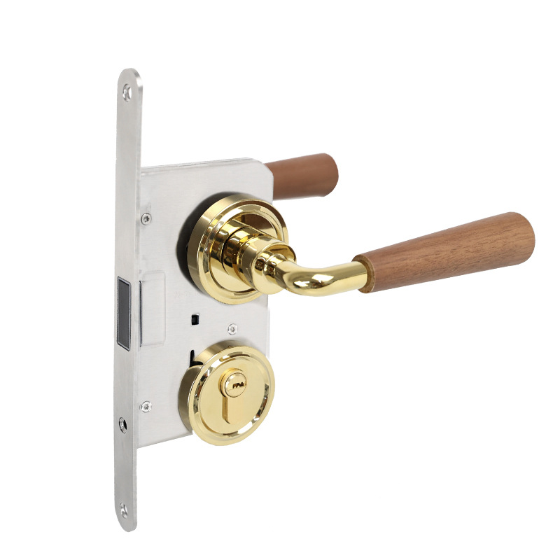 Personalizada nueva cerradura de puerta china de madera de nuez aleación de zinc manija de puerta cerradura separada cerradura de puerta silenciosa magnética doméstica