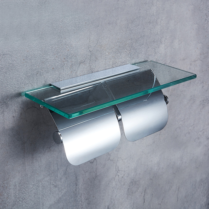 Roll paper holder, copper glass tissue holder, bathroom phone toilet paper holder, wall toilet paper box, two-handed tissue holder, bathroom hanger