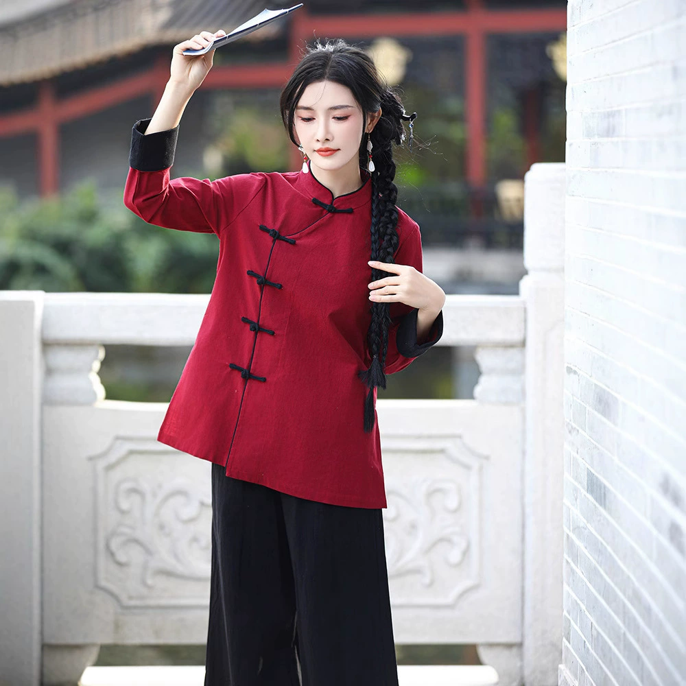 2501 весенний новый костюм Тан в китайском стиле, топы, женская одежда для чайной комнаты, ресторана, костюм для тай-чи, лечебная одежда для мокса, рабочая одежда