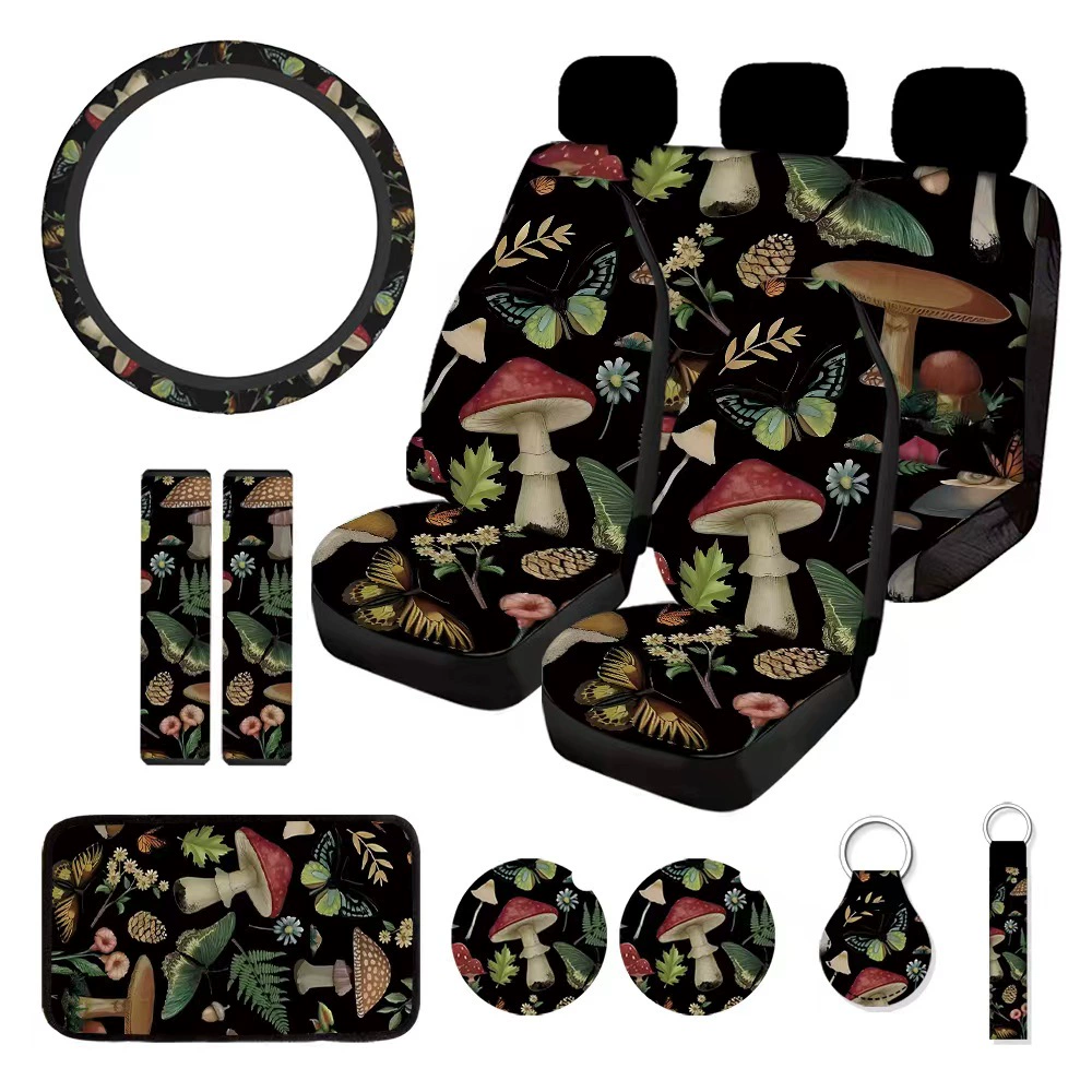 Универсальные чехлы для сидений автомобиля с принтом лягушки и гриба, 15 предметов, для трансграничной платформы Temu (Европа и Америка)