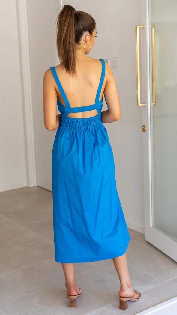 summer solid color square neck backless casual mid-length dress  NSCXY121965