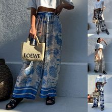 速卖通跨境夏季新款时尚垂感休闲裤子波西米亚休闲度假阔腿长裤女