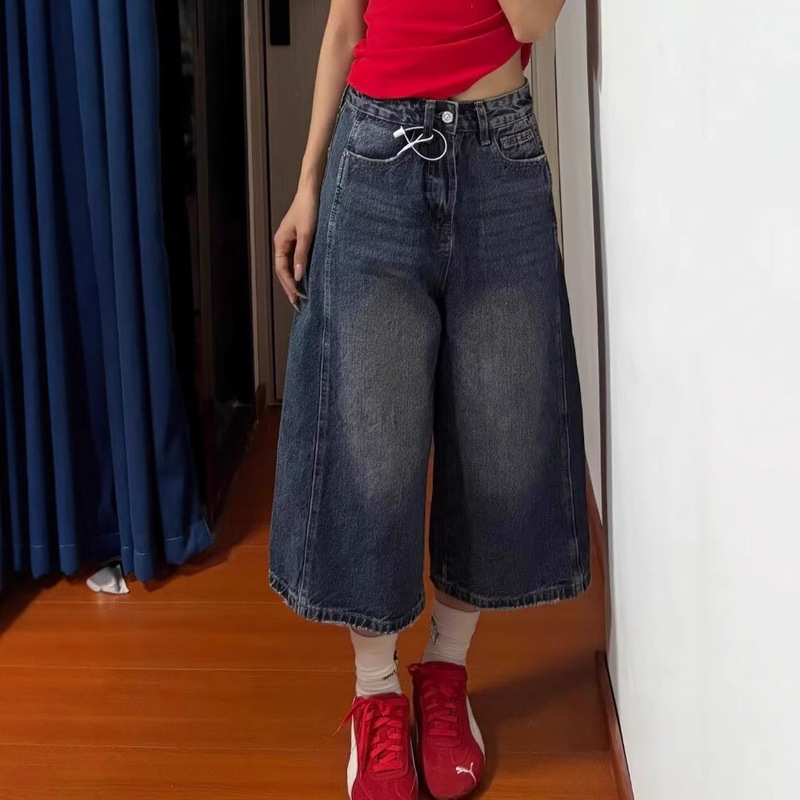 American Style Petite Cropped Wide-Leg Jeans for Women 2025 Summer New Versatile Loose Relaxed Wide-Leg Pants