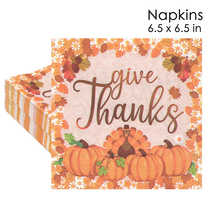 New in Stock Thanksgiving Party Disposable Supplies Autumn Thanksgiving Pumpkin Maple Leaf Print Square Napkins