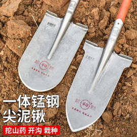 尖泥锹锰钢加厚铁锹农用圆泥铲户外挖山药全钢窄铲子铁锨挖沟移树