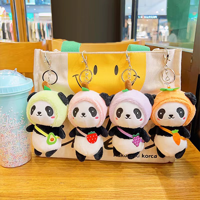 Fruit Plush Panda Doll Keychain Cute Doll Plush Toy School Bag Pendant Pendant Gift Wholesale