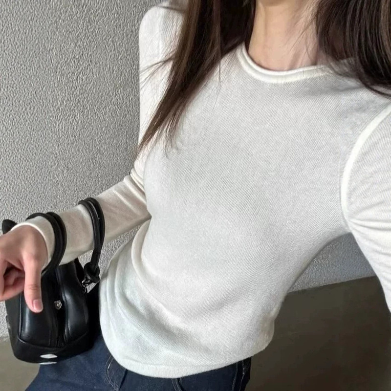 Cross-border, soft and elegant style, sophisticated and refined, fine-spun wool base layer knit sweater for women, perfect for autumn and winter, slim fit and comfortable