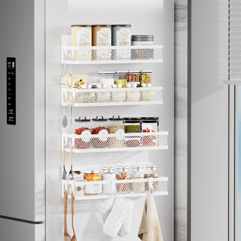 磁気グリッド収納ラックキッチン冷蔵庫磁気収納ラックパンチングなし調味料ラップラック自由な組み合わせ|undefined