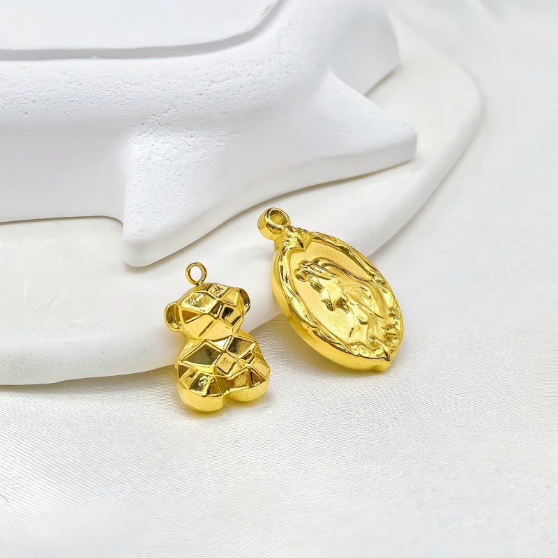 チタン鋼フィッシュテールマーメイド両面ペンダント立体クマペンダント 18 K 真空金メッキ DIY ジュエリーアクセサリー|undefined