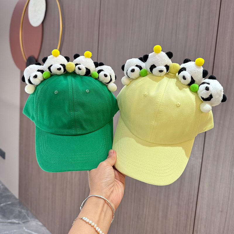 Gorra de béisbol padre-hijo de dibujos animados, diseño panda blanco y negro, algodón cómodo para niños y adultos