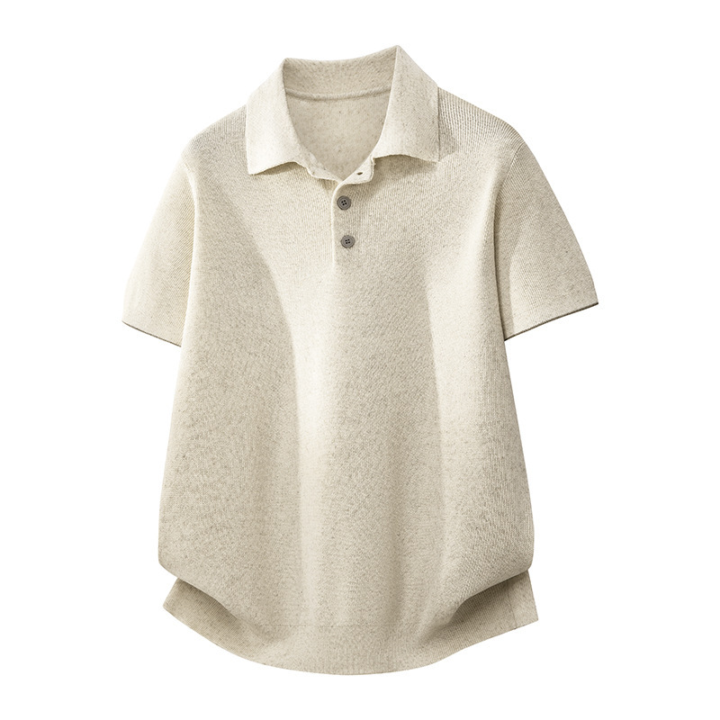 Men's Polo Collar Cashmere Short-Sleeved Spring New Style Knitted Casual Half-Sleeved Pure Color Classy Base Sweater T-Shirt