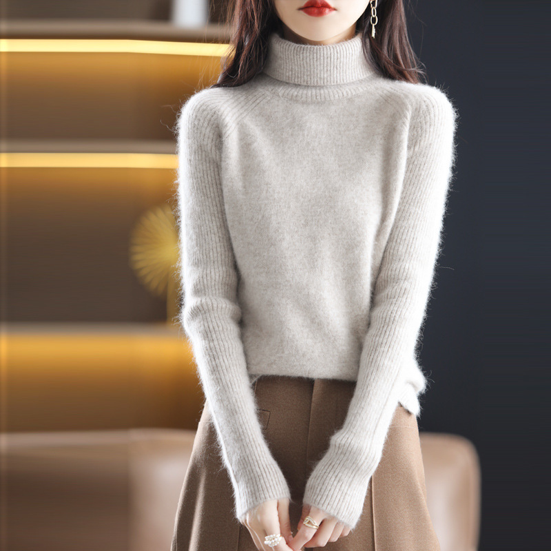 New mink cashmere sweater, women's knitted high-neck sweater, inner layer base layer, semi-high neck top, intellectual style