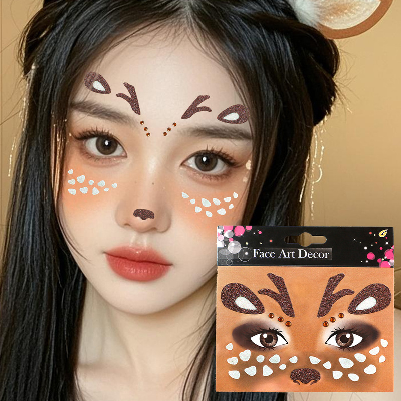 Cross-Border New Christmas Makeup Face Stickers Cute Elk Christmas Deer Christmas Party Temporary Face Tattoo Stickers
