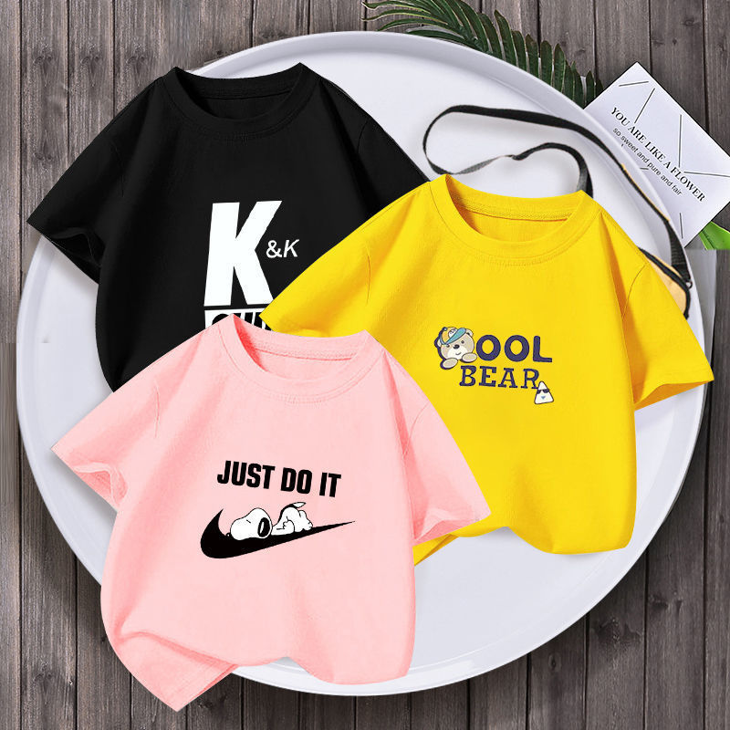 Boys' T-shirt Summer Fashion Short-sleeved Children's Refreshing Thin Fashionable Loose Half-sleeved Top for Big Children and Girls Western Style Summer