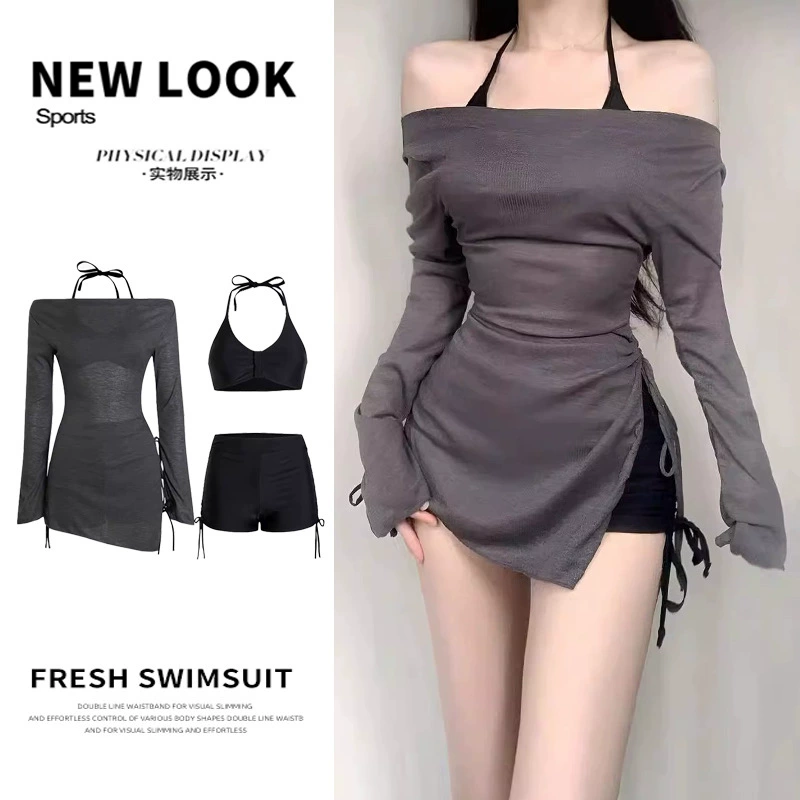 Купальник женский сплит-бикини набор из трех частей тонкая сексуальная маленькая грудь собрана 2025 новая блузка с горячими источниками