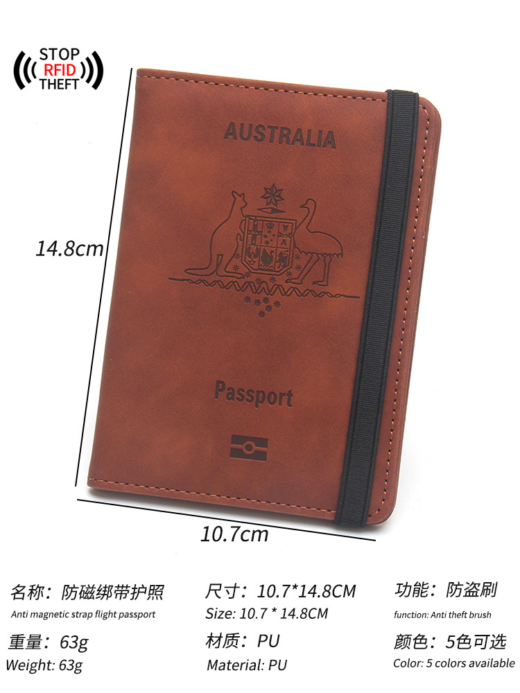 Titular del pasaporte australiano anti-magnético anti-robo cepillo máquina titular de la bolsa de almacenamiento de cuero cubierta puede contener tarjeta bancaria multi-bolsillo