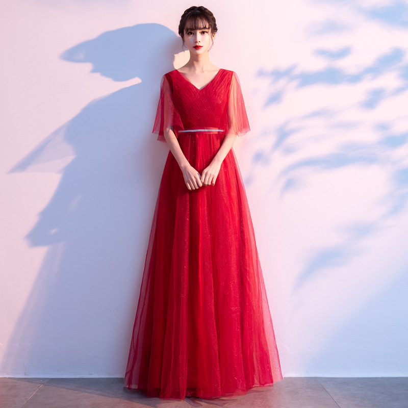 Adult Long Dress, Middle-Aged and Elderly Stage Costume, Recitation Competition New Red Dress, Red Song Choir Performance Costume for Women