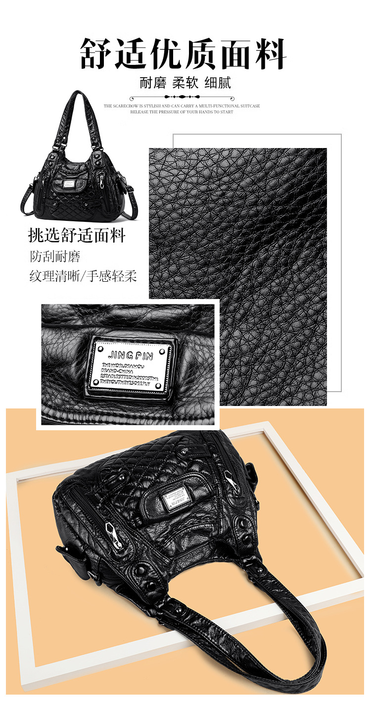 2023 New Mom Bag, washed leather casual commuting bag, women's large-capacity handbag, European and American style soft leather single-shoulder bag Item Picture