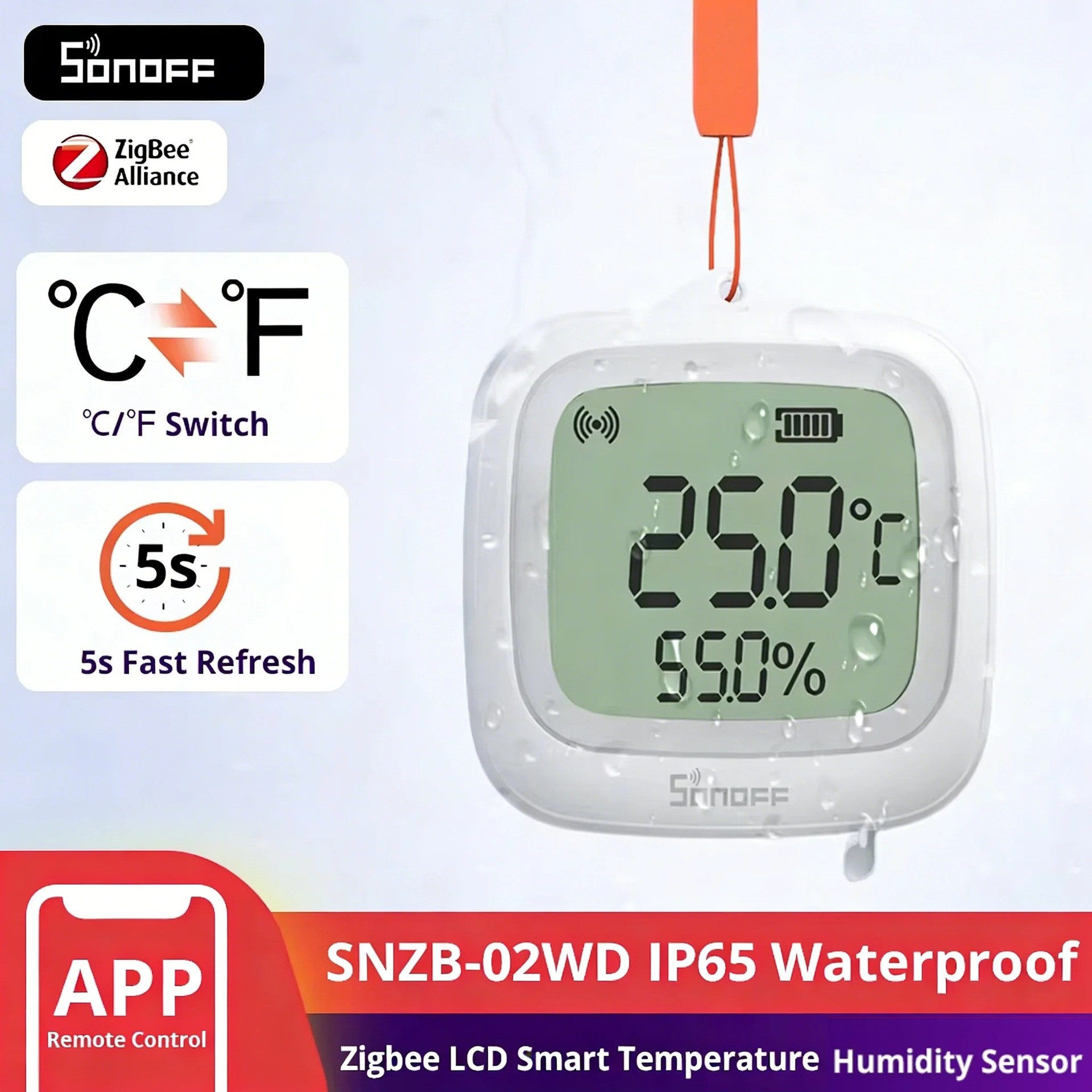 Sensor de temperatura y humedad SONOFF SNZB-02WD, IP65 a prueba de agua, para baño, invernadero, uso en exteriores, compatible con HA 2MQTT image 3
