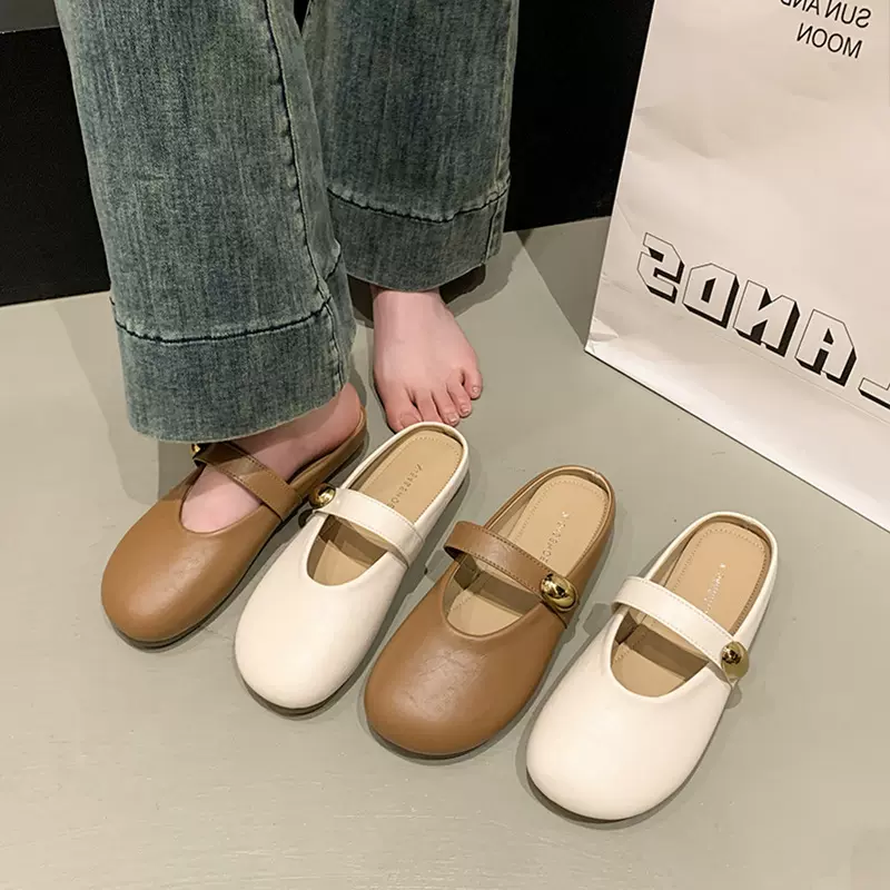 外穿平底穆勒试衣间拖鞋2025夏季新款平底一脚蹬懒人包头半拖鞋女