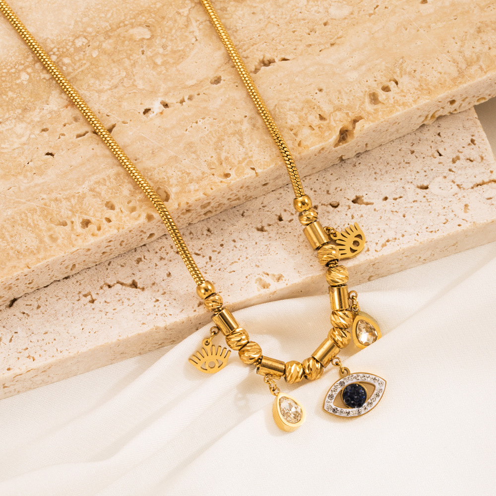 Fashion Star Eye Titanium Steel Plating Inlay Artificial Gemstones Pendant Necklace 1 Piece