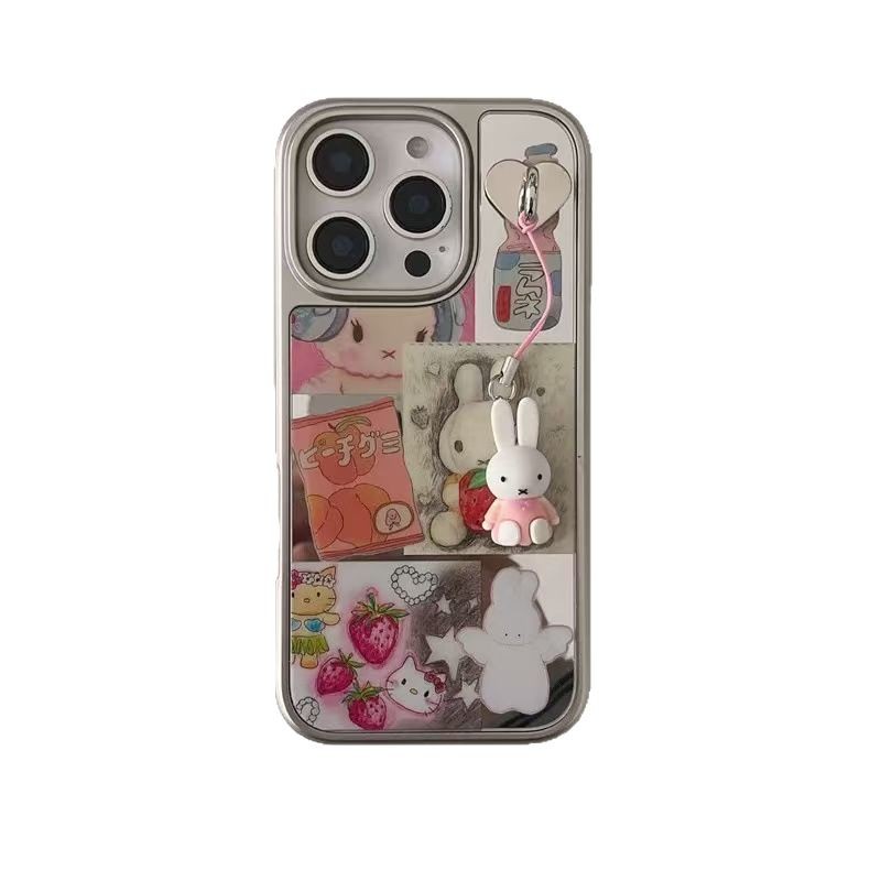 Girl Heart ins Strawberry Rabbit Illustrator Funda para iPhone 16pm Apple 14/15 Mirror 13 Nuevo