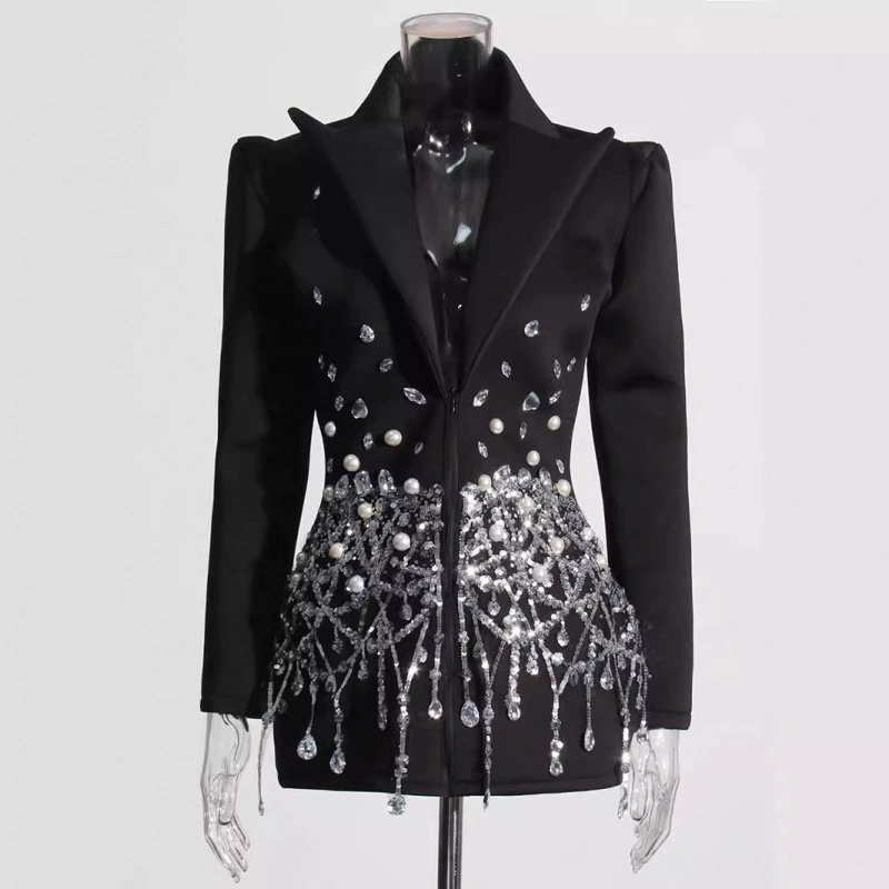 Элегантные весенние ногтевые sequins дизайна, облегающий костюм, платье, тренд сезона, высокая талия