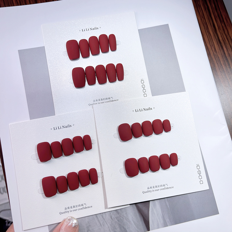 Red Matte Manicure Super White Autumn and Winter Pure Color Handmade Wearable Manicure Short Style Chinese High-End Texture High Quality Red Matte Manicure Super White Autumn and Winter Pure Color Handmade Wearable Manicure Short Style Chinese High-End Texture High Quality