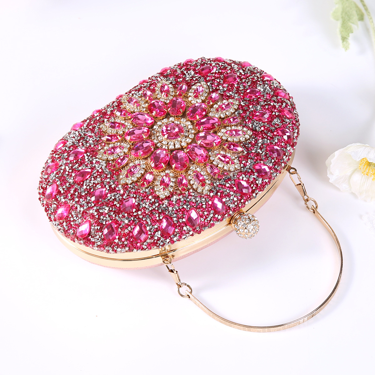 337g Weight Polyester Lining Material Lock clasp Closure Type Top Handle Strap Type Evening Bag Bags Type Party Occasion Pu Leather Material Printing Pattern All Seasons Season Women's Gender Diamond Design Elegant Style Oval Shape Small Size Pu Leather Printing Oval Evening Bags 15