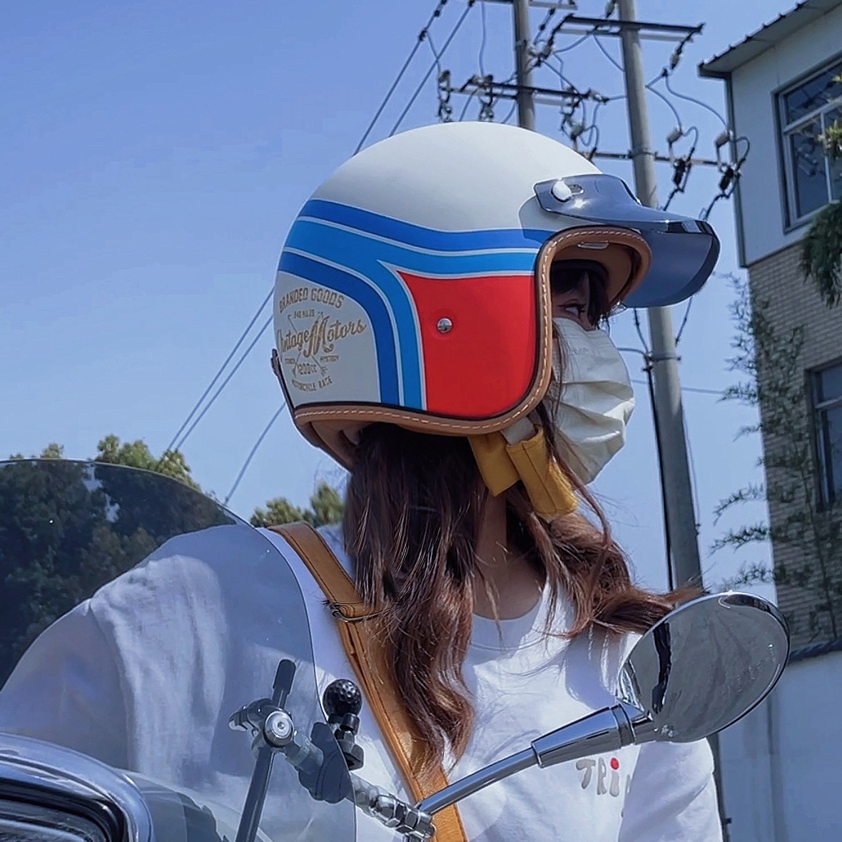 Motosiklet kaskı (dəbilqə) — Motuoche Built-in Goggles - mt-53c-m