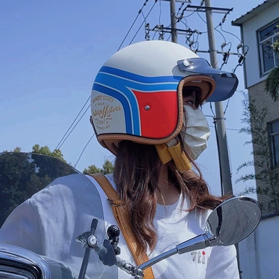 Motorcycle/Electric Vehicle Half Helmet with, Motosiklet kaskı (dəbilqə) - real-shot-of-mt-5-matte-beige-luyao-model-3c-certified-with-black-and-white-lenses-m