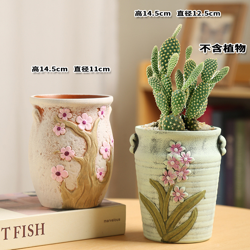 多肉花盆大量批发陶瓷植物粗陶复古素烧紫砂创意大小口径简约跨境|undefined