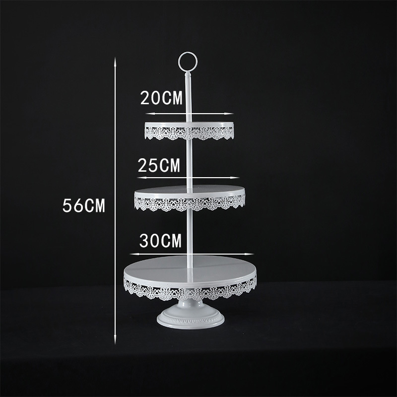 Europa hierro forjado borde de encaje oro alto pie pastel bandeja de fruta decoración de bodas West Point bandeja de pastel de metal