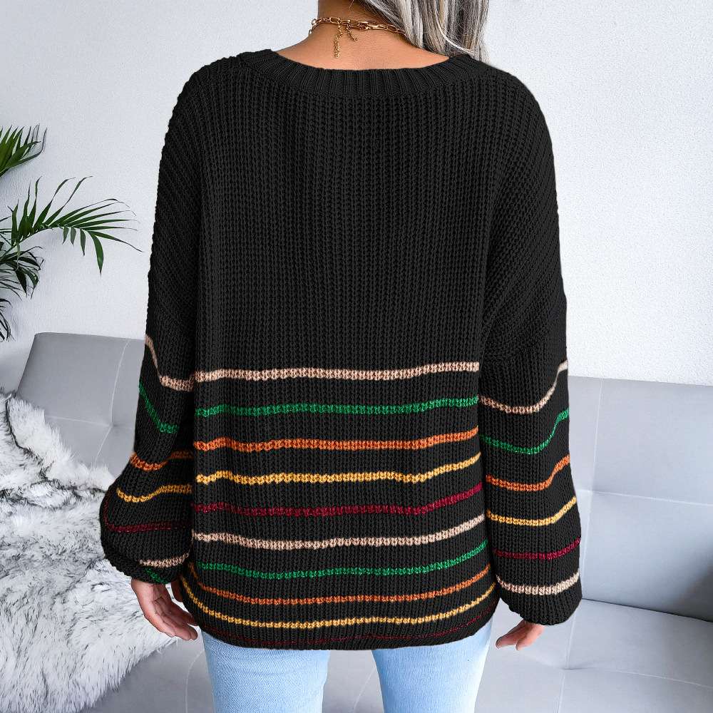 Rainbow Striped Casual Loose Sweater NSBJ97935