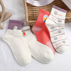卡通可愛中通襪女 春季休閒棉襪學院風中幫襪子ins百搭潮襪學生襪