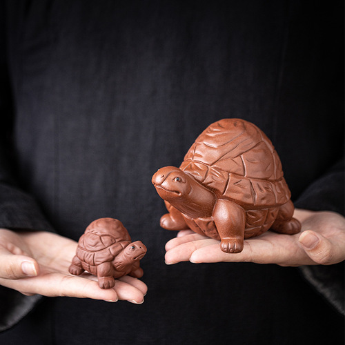 Creative purple sand turtle tea pet ornaments can raise wealth and longevity turtles for home living room tea table tea ceremony accessories