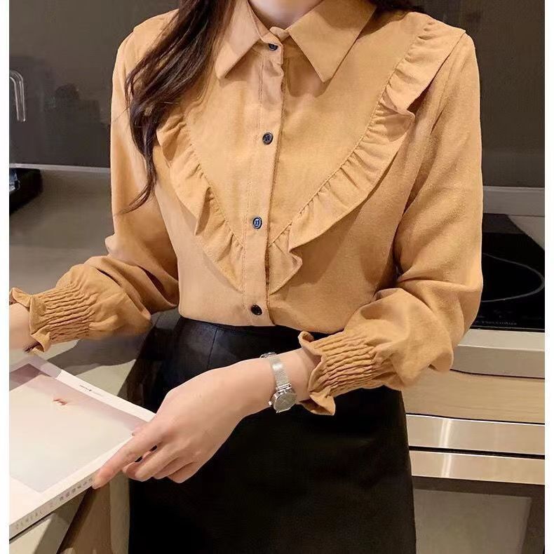 加绒加厚红色秋冬新款灯笼袖时尚长袖衬衫女宽松内搭衬衣外套保|undefined