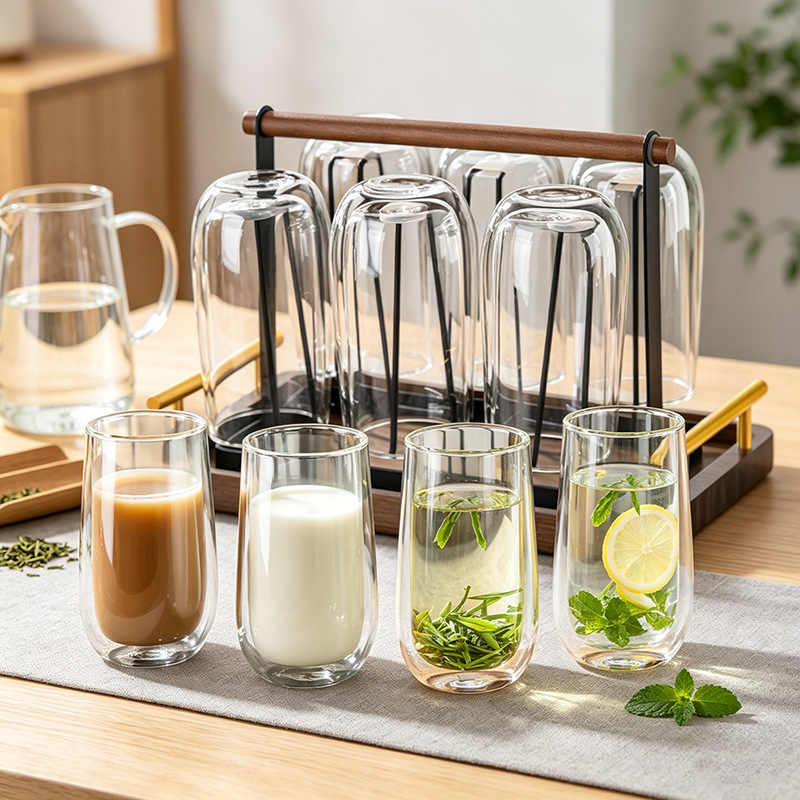 High Borosilicate Double-Layer Insulated Glass Cup for Home Use, High-Temperature Resistant Tea Cup, Large Capacity Cold Water Jug Set, Dropshipping Available